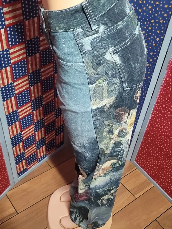 SHEIN Blue Straight-Leg Jeans with Artistic Print - Picture 3 of 5
